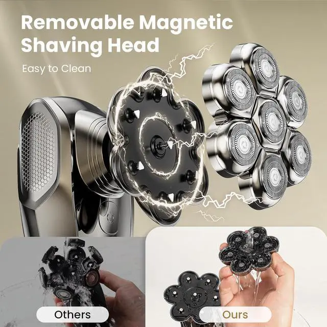 Alt view image 2 of 7 - 7D Head Shavers for Bald Men, SHPAVVER Detachable Head Shaver LED Display Dry/Wet Bald Head Shavers for Men, IPX7 Waterproof Head Shavers for Men with Type-C Charge