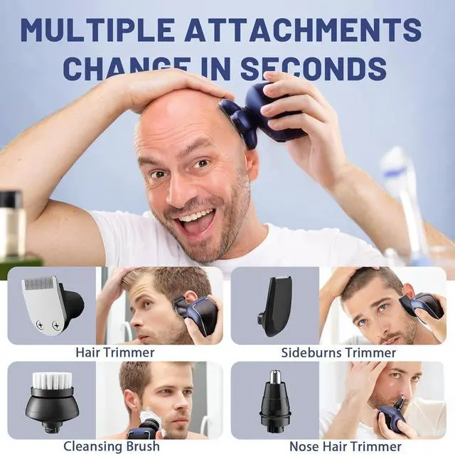 Alt view image 5 of 7 - Head Shaver 7D, Wyklaus Upgrade Head Shavers for Bald Men, Head Electric Razor with Nose Hair Trimmer, IPX6 Waterproof Wet/Dry Mens Grooming Kit, Anti-Pinch, LED Display, USB Rechargeable