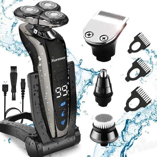 Main image of Electric Shaver Razor for Men Rechargeable 100% Waterproof Rotary for Shaving with Nose Trimmer Sideburns Trimmer Face Cleaning Brush