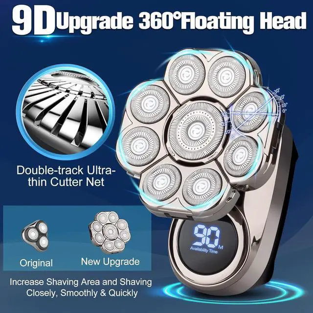 Alt view image 2 of 7 - 9D Electric Head Shaver for Bald Men, Upgraded 6-in-1 Head Shaver for Bald Men, Waterproof Wet/Dry Grooming Kit Electric Shaver for Men, Cordless Rechargeable Bald Head Razor for Home&Travel