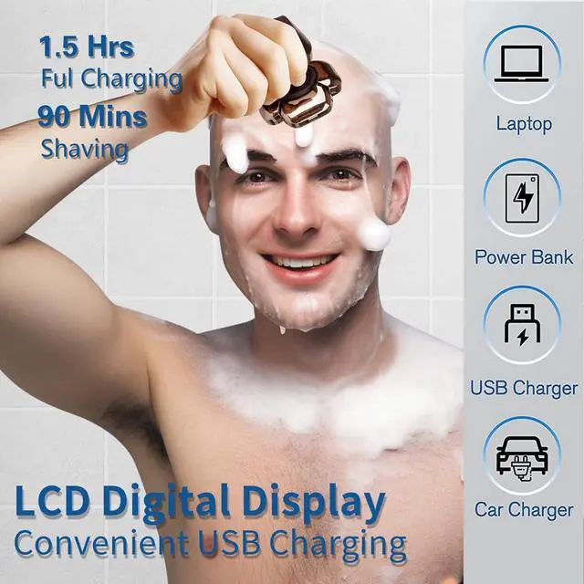 Alt view image 5 of 7 - 9D Electric Head Shaver for Bald Men, Upgraded 6-in-1 Head Shaver for Bald Men, Waterproof Wet/Dry Grooming Kit Electric Shaver for Men, Cordless Rechargeable Bald Head Razor for Home&Travel