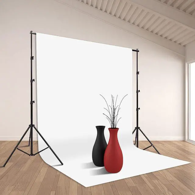 Alt view image 7 of 7 - Photo Background Support System with 8.5 x 10ft Backdrop Stand Kit 100% Cotton Muslin Backdrop (White Black) Clamp Carry Bag for Photography Video Studio