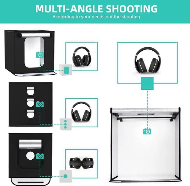 Alt view image 2 of 7 - Photo Box, 8 PCS Backdrops Travor Photo Light Box 24 x 24 inch Dimmable Photography Lighting Shooting Tent Kit with 126 PCS LED Lights, Portable Bag (White Black Red Blue Green Yellow)