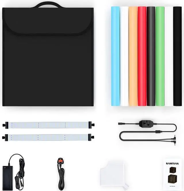 Alt view image 6 of 7 - Photo Box, 8 PCS Backdrops Travor Photo Light Box 24 x 24 inch Dimmable Photography Lighting Shooting Tent Kit with 126 PCS LED Lights, Portable Bag (White Black Red Blue Green Yellow)