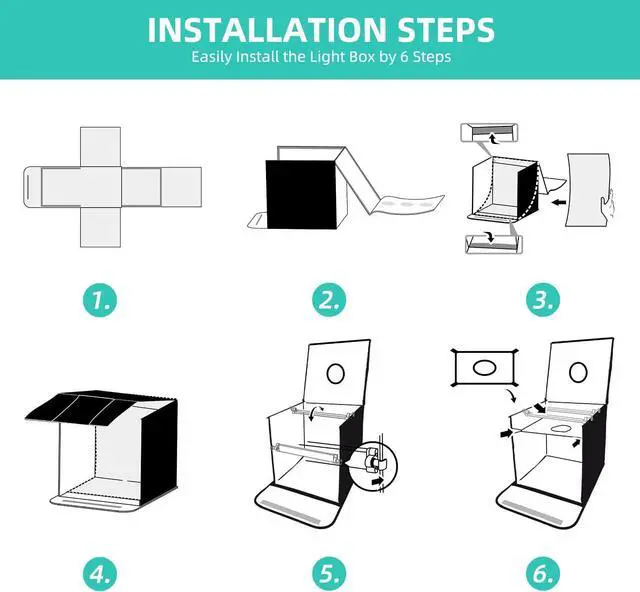 Alt view image 7 of 7 - Photo Box, 8 PCS Backdrops Travor Photo Light Box 24 x 24 inch Dimmable Photography Lighting Shooting Tent Kit with 126 PCS LED Lights, Portable Bag (White Black Red Blue Green Yellow)