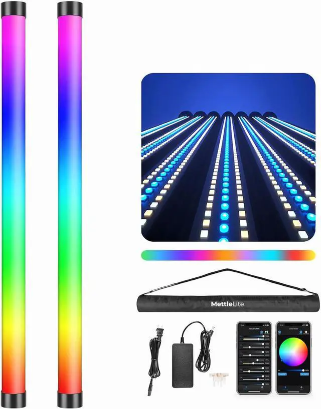 Main image of 2 Pack TLX2 Light Kit RGB Tube Light LED Full Color Video Light with APP DMX Control 2 ft 2800K-8000K CRI96 TLCI97 360° RGB CCT HSI Effect Mode with Built in Rechargeable Battery
