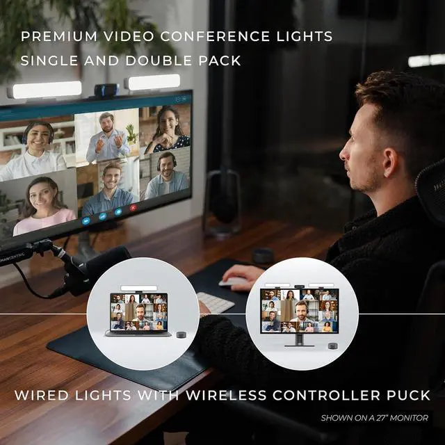 Alt view image 2 of 7 - Premium Video Conference Lighting for Video Calls, HighBeam Pro Light for Zoom Meetings and Streaming, Upgrade Monitor Ring Light with LED Webcam Light, Dual Video Conference Light