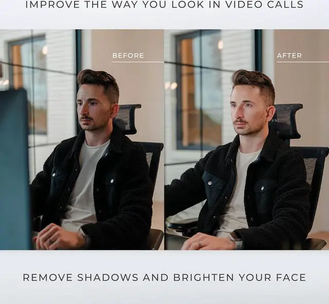 Alt view image 3 of 7 - Premium Video Conference Lighting for Video Calls, HighBeam Pro Light for Zoom Meetings and Streaming, Upgrade Monitor Ring Light with LED Webcam Light, Dual Video Conference Light