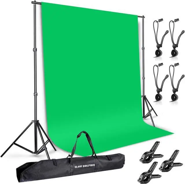 Main image of SLOW DOLPHIN Photo Background Support System with Backdrop Stand Kit, 100% Pure Muslin 6.5 Ft x 10 Ft Chromakey Green Screen Backdrop,Clamp, Carry Bag for Photography Video Studio