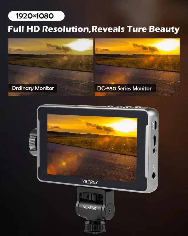 Alt view image 2 of 6 - VILTROX DC-550 PRO Touchscreen Camera Video Monitor, 5.5 Inch 1200nits 4K HDMI in/Out Video Field Monitor Kit with Battery - On-Camera Touchscreen Monitor, 3D LUT, 1920X1080