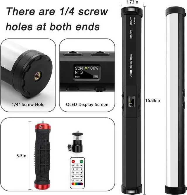 Alt view image 4 of 7 - RGB Led Video Light Stick Wand, Obeamiu 2600-9600K Portable Studio Photography Lighting, 5000mAh Rechargeable Battery, 21 Lights Effects for YouTube, Painting, Vlog, Live Streaming, Self Broadcasting