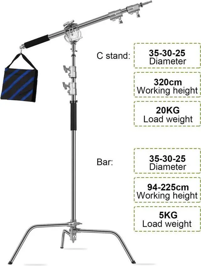 Alt view image 3 of 7 - GVM Photography Heavy Duty C Stand with Boom Arm - Max Height 10ft/3.2m Photography Light Stand with 3ft/1m to 7 ft/2.25m Holding Arm, C-Stand &Grip Arm Kit for Reflectors, Softboxes, Monolights