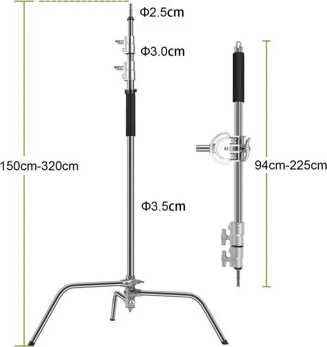 Alt view image 4 of 7 - GVM Photography Heavy Duty C Stand with Boom Arm - Max Height 10ft/3.2m Photography Light Stand with 3ft/1m to 7 ft/2.25m Holding Arm, C-Stand &Grip Arm Kit for Reflectors, Softboxes, Monolights