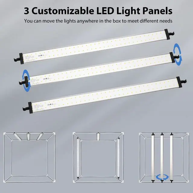 Alt view image 4 of 7 - Photo Studio Light Box,39x39 Inch/100x100cm 210 LED Professional Photo Background Shooting Tent with 3 Stepless Dimming Light Panel, Lightbox with 5 Color Backdrops for Product Photography