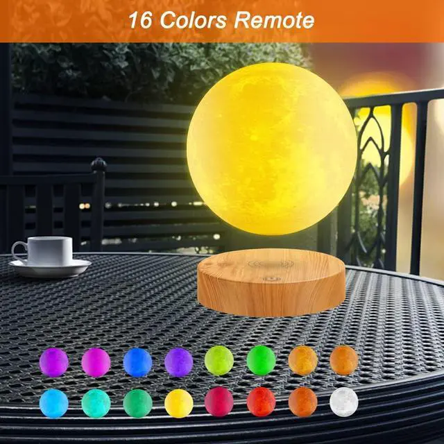 Alt view image 3 of 6 - VGAzer Levitating Moon Lamp,Floating and Spinning in Air Freely with 3D Printing LED Moon Lamp Has 20 Modes for Unique Gifts,Room Decor,Night Light,Office Desk Toys (Wooden Base 16 Colors)