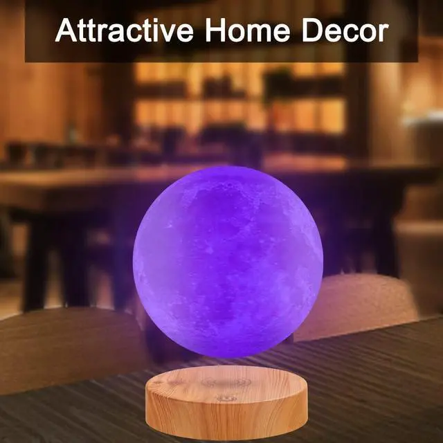 Alt view image 5 of 6 - VGAzer Levitating Moon Lamp,Floating and Spinning in Air Freely with 3D Printing LED Moon Lamp Has 20 Modes for Unique Gifts,Room Decor,Night Light,Office Desk Toys (Wooden Base 16 Colors)
