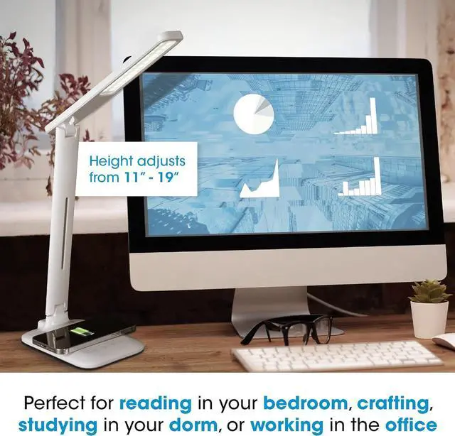 Alt view image 6 of 7 - Charge Up LED Desk Lamp with Wireless Qi Charging & USB Port, ClearSun Technology - Adjustable Neck, 3 Color Temperature Modes, Reduces Eyestrain Travel-Friendly Task by DT