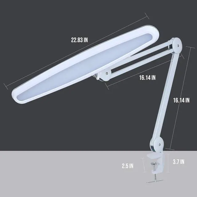 Alt view image 6 of 7 - Neatfi XL 2,200 Lumens LED Desk Lamp with Clamp, 23 Inches 24W Bright Desk Light, Adjustable Arm, Dimmable Lamp for Home, Office, Nail Light for Desk, Eye Caring Study Lamp (Non-CCT with Clamp, White)