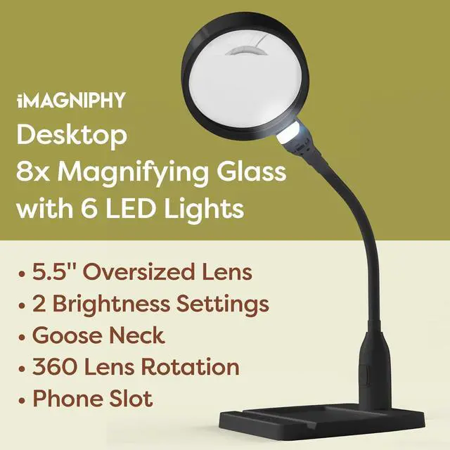 Alt view image 2 of 7 - 8X Desk Magnifying Light - Magnifying Glass for Reading and Crafts with 6 LEDs (No Glare, No Flickering) - Magnifying Lamp with Light and Stand, 2 Brightness Settings - Ideal for Seniors