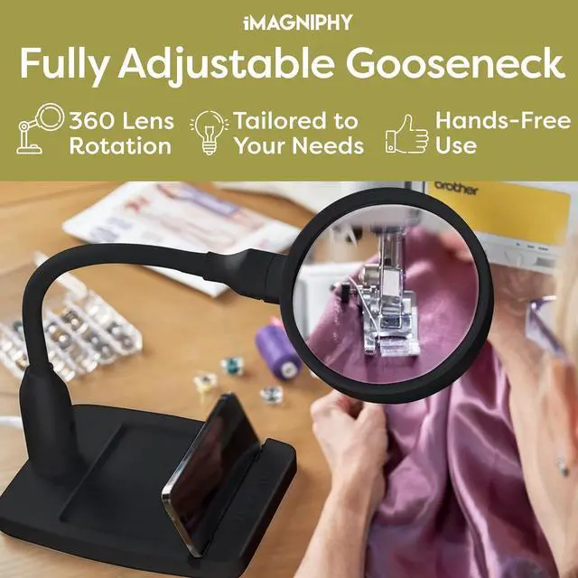 Alt view image 4 of 7 - 8X Desk Magnifying Light - Magnifying Glass for Reading and Crafts with 6 LEDs (No Glare, No Flickering) - Magnifying Lamp with Light and Stand, 2 Brightness Settings - Ideal for Seniors