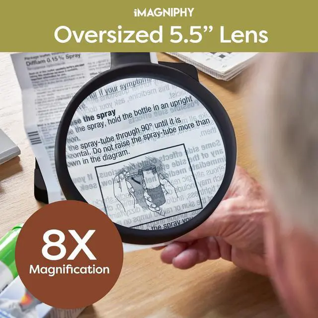 Alt view image 3 of 7 - 8X Desk Magnifying Light - Magnifying Glass for Reading and Crafts with 6 LEDs (No Glare, No Flickering) - Magnifying Lamp with Light and Stand, 2 Brightness Settings - Ideal for Seniors
