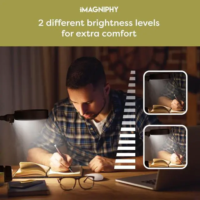 Alt view image 6 of 7 - 8X Desk Magnifying Light - Magnifying Glass for Reading and Crafts with 6 LEDs (No Glare, No Flickering) - Magnifying Lamp with Light and Stand, 2 Brightness Settings - Ideal for Seniors