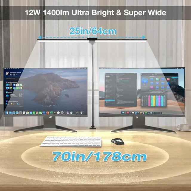 Alt view image 2 of 7 - LED Desk Lamp for Home Office, Bright Double Head Desk Lamp with Clamp, Dimmable 5 Color Modes Desk Lighting, 12W Eye-Caring Architect Table Lamp for Workbench, Monitor, Reading, Study, 1400lm