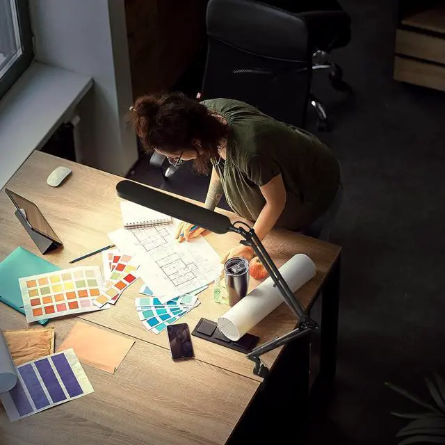 Alt view image 7 of 7 - SKYLEO Led Desk Lamp - Desk Light for 31.5" Tall - 5 Color Modes X 11 Brightness Levels - Adjustable Swing Arm - Timmer & Memory Function - 12W Lamp for Desk - Black