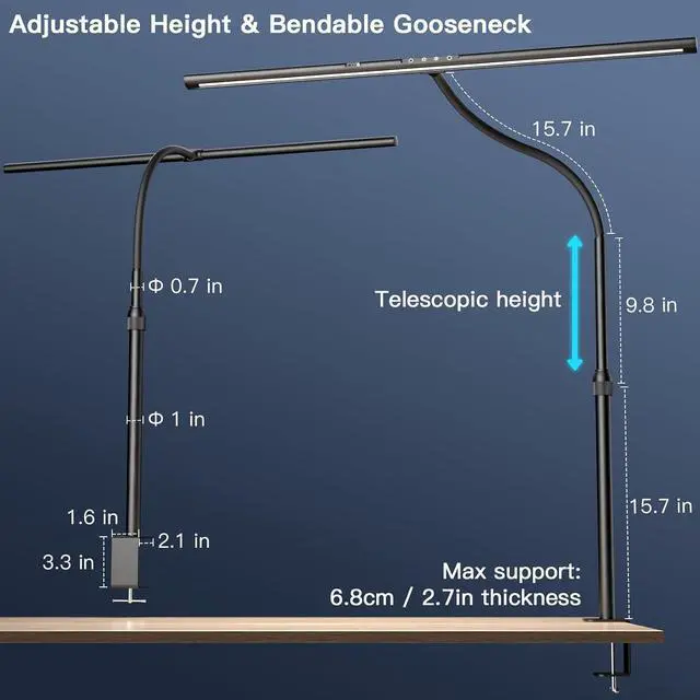 Alt view image 6 of 7 - Desk Lamp with Clamp, 31.5" LED Desk Lamp for Home Office, 24W Gesture Sensing Control Desk Light, Dimmable & Color Temperature, Eye-Caring Office Lamp, Brightest Architect Lamp for Screen
