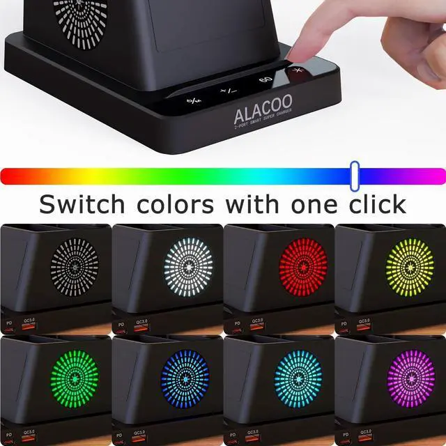 Alt view image 5 of 7 - Small Desk Lamp for Home Office Bedroom, LED Desk Light with USB Charging Ports, Touch Table Lamps with Four Brightness Levels and 3-Way Dimmber Mode for Study, Kids Teens, Pen/Phone Holder, RGB Light