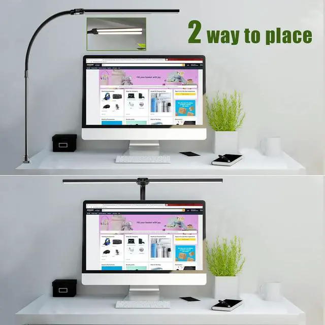 Alt view image 2 of 7 - Double Head LED Desk Lamp, Architect Desk Lamps for Home Office, 24W Brightest Workbench Office Lighting-5 Color Modes and 5 Dimmable Eye Protection Modern Desk Lamp for Monitor Reading
