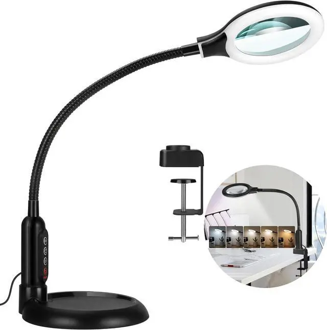 Main image of 8X Magnifying Glass with Light and Clamp, 5 Color Modes Stepless Dimmable Lighted Magnifier with Stand, Flexible Gooseneck LED Desk Lamp Hands Free for Craft Reading Painting Hobby Close Work