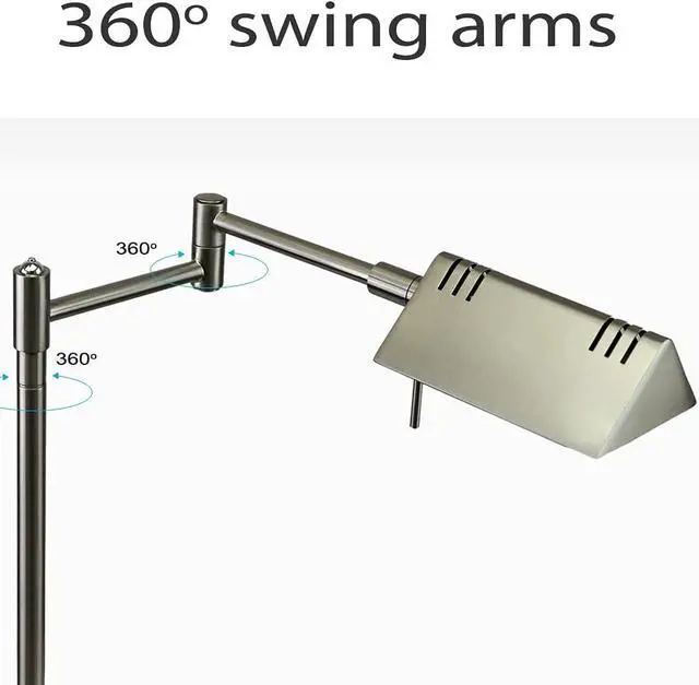 Alt view image 4 of 7 - O'Bright LED Pharmacy Table Lamp, Full Range Dimming, 12W LED, 360 Degree Swing Arms, Desk, Reading, Craft, Work Lamp, ETL Tested, Brushed Nickel