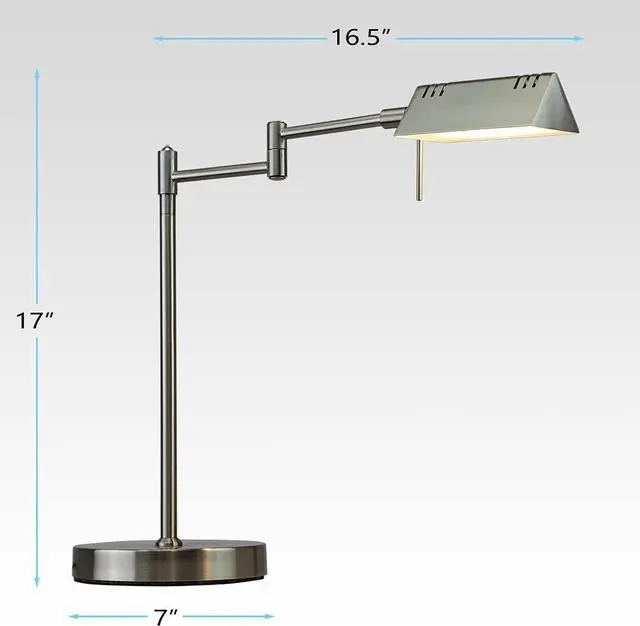 Alt view image 7 of 7 - O'Bright LED Pharmacy Table Lamp, Full Range Dimming, 12W LED, 360 Degree Swing Arms, Desk, Reading, Craft, Work Lamp, ETL Tested, Brushed Nickel