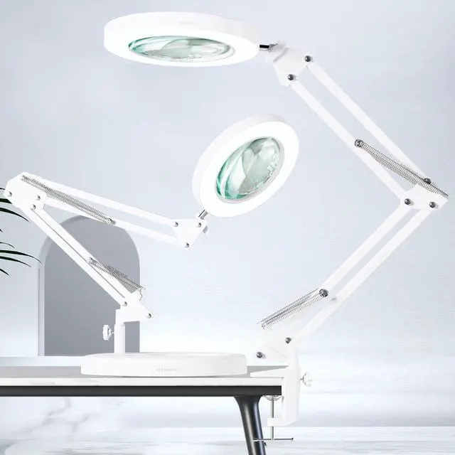 Main image of 10X Magnifying Glass with Light, HITTI 1,800 Lumens Stepless Dimmable, 3 Color Modes, 4.2 Real Glass Lens LED Magnifying Desk Lamp & Clamp, Magnifier Light and Stand for Crafts Close Work-White