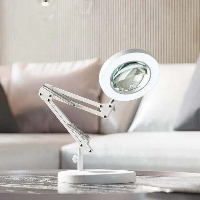 Alt view image 7 of 7 - 10X Magnifying Glass with Light, HITTI 1,800 Lumens Stepless Dimmable, 3 Color Modes, 4.2 Real Glass Lens LED Magnifying Desk Lamp & Clamp, Magnifier Light and Stand for Crafts Close Work-White