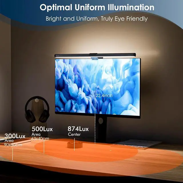 Alt view image 5 of 7 - Computer Monitor Light Bar with Remote, Eye-Care Monitor Light Backlight Desk Lamp for Home Office Gaming, Stepless Dimming Brightness and Color Temperature, No Screen Glare, Gray