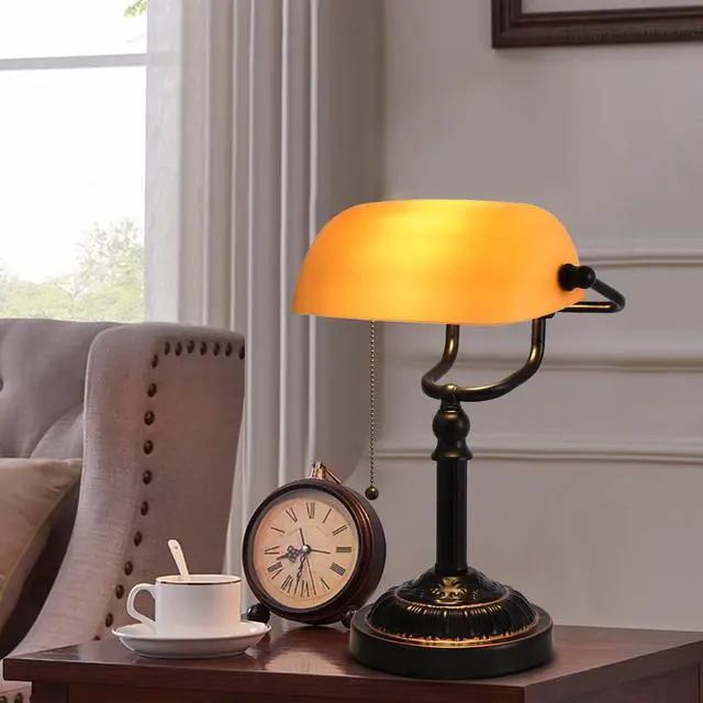 Alt view image 7 of 7 - Rustic Banker's Desk Lamp Pull Chain, Traditional Bankers Desk Lamp with USB Port, Vintage Farmhouse Table Lamp for Home Office Library