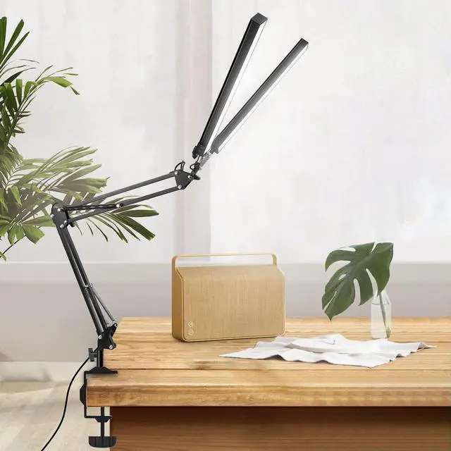 Alt view image 7 of 7 - 2-in-1 LED Double Head Desk Lamps for Home Office, 24W Brightest Workbench Light, Architect Lamp with Clamp & Base, 3 Colors 10 Dimming Swing Arm Lamp for Reading/Study/Computer Light