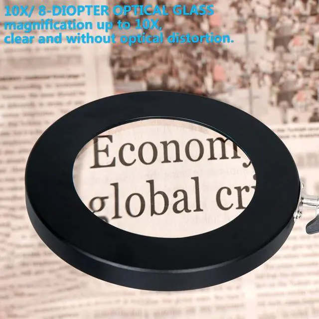 Alt view image 4 of 6 - LED Magnifying Lamp with Clamp, 10X Real Glass Lens, 3 Color Modes and Stepless Dimmable Magnifier Desk Lamp,Adjustable Swivel Arm Lighted Magnifying Glass for Repair Craft Close Work-Black