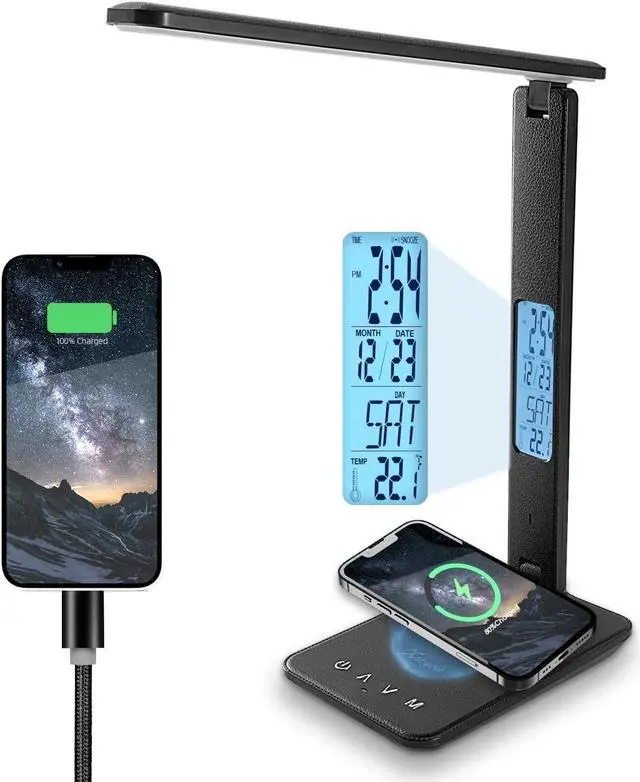 Main image of Desk lamp,LED Lamp with Wireless Charger,USB Charger Port,Touch Control,3 Color Modes,5 Brightness Levels,Eye-Protecting Table Lamp,Led Lights for Bedroom,Home,Office,Black