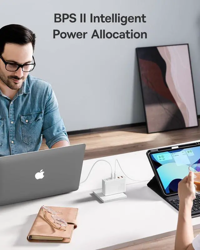 Alt view image 5 of 7 - USB C Charger, Baseus 100W 4-Port GaN II Wall Charger, Fast USB C Tablets Charger Block for iPhone 15/14/13/12/11/, Samsung, MacBook Pro/Air, iPad, Laptops, AirPods, Apple Watch, White