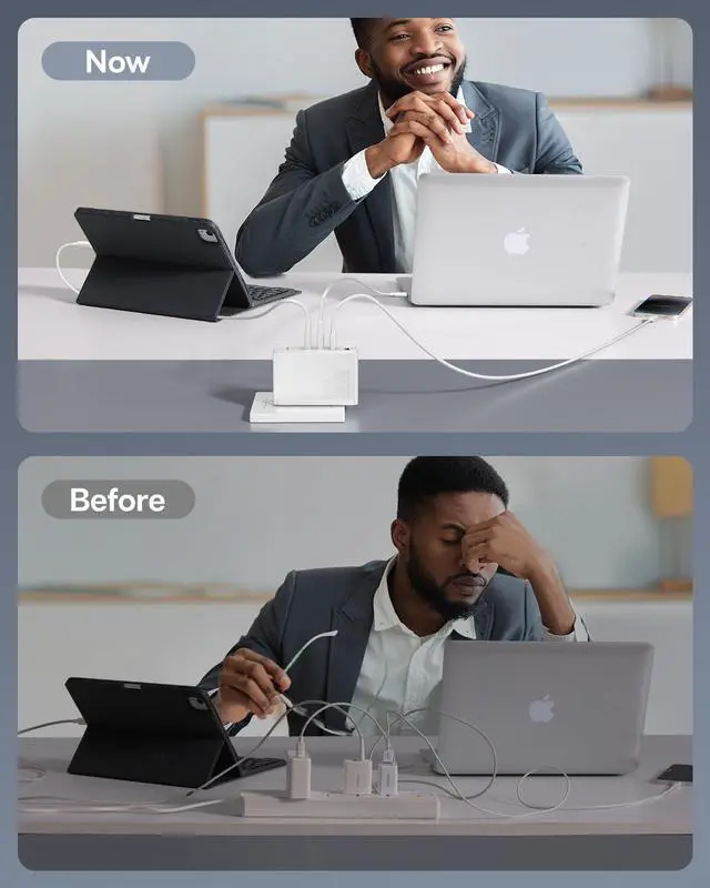 Alt view image 6 of 7 - USB C Charger, Baseus 100W 4-Port GaN II Wall Charger, Fast USB C Tablets Charger Block for iPhone 15/14/13/12/11/, Samsung, MacBook Pro/Air, iPad, Laptops, AirPods, Apple Watch, White