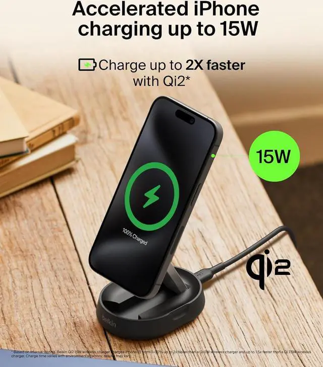 Alt view image 2 of 7 - Belkin Convertible Magnetic Charging Stand 15W - MagSafe-Compatible Fast Qi2 Charger for Apple iPhone 15, 14, 16, 16 Plus, 16 Pro, 16 Pro Max, Airpods Pro, & More - Black