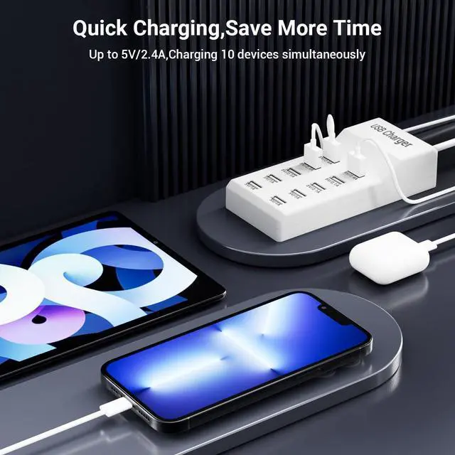 Alt view image 6 of 6 - 10-Port USB Charger Block - 50W10A Multi USB Charging Station for iPhone/iPad/Samsung Galaxy Note Tablet Android Smartphone(White)