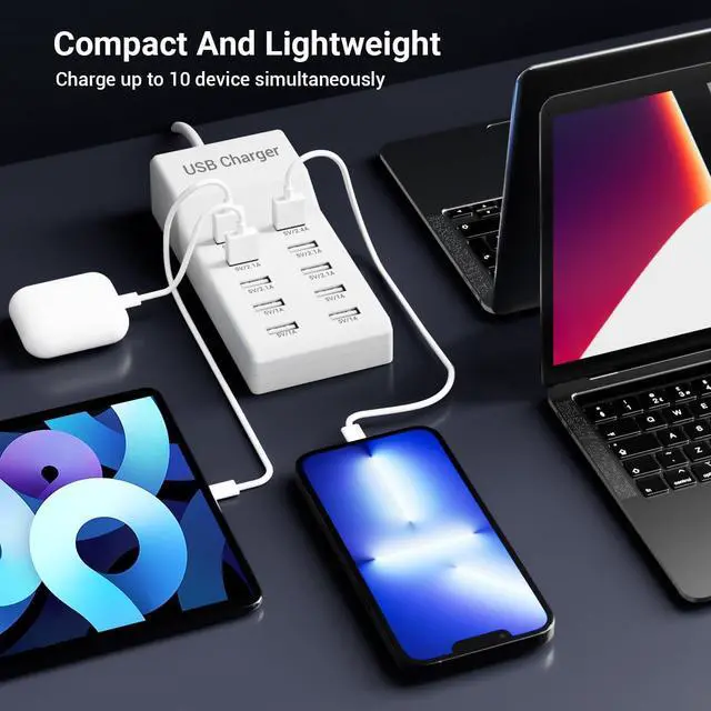 Alt view image 5 of 6 - 10-Port USB Charger Block - 50W10A Multi USB Charging Station for iPhone/iPad/Samsung Galaxy Note Tablet Android Smartphone(White)
