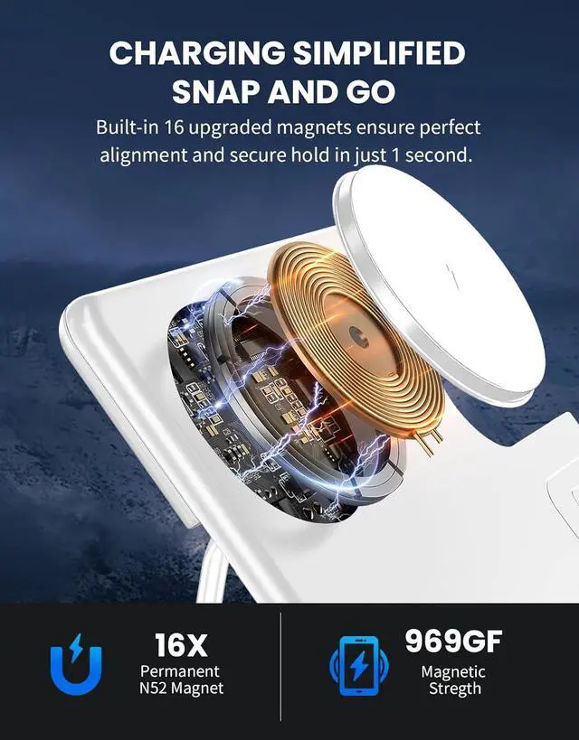 Alt view image 4 of 6 - Wireless Charger Station for Apple: MGG 3 in 1 Magnetic Charging Stand Foldable for iPhone 15 14 13 12 Pro Max Plus - Apple Watch 9 8 7 6 5 4 SE - AirPods Pro 2/3