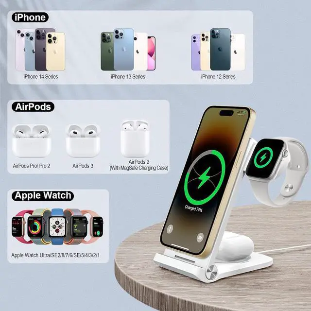 Alt view image 2 of 6 - Nillkin 3 in 1 Charging Station for Apple Devices, Foldable&Portable Magsafe Charger Stand for iPhone 15/14/13/12 Pro Max/Pro, Only for Apple Watch Ultra/8/7/SE/6/5/4/3/2, for AirPods