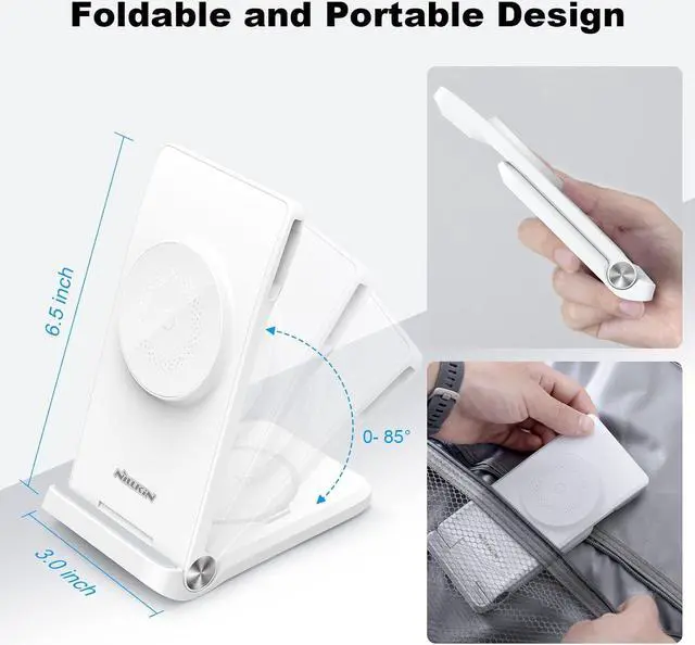 Alt view image 4 of 6 - Nillkin 3 in 1 Charging Station for Apple Devices, Foldable&Portable Magsafe Charger Stand for iPhone 15/14/13/12 Pro Max/Pro, Only for Apple Watch Ultra/8/7/SE/6/5/4/3/2, for AirPods