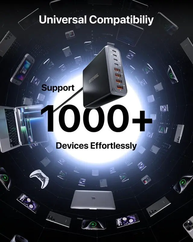 Alt view image 6 of 6 - Intoval 140W USB C Charger Block: 8-Port Charging Station for Multiple Devices iPhone, MacBook, Galaxy, iPad & More (K44,Black)